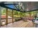Spacious screened-in patio with comfortable furniture, wood floors, and a view of the private backyard at 916 Stratford Rd, Avondale Estates, GA 30002