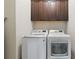 Bright laundry room with dark cabinets above the modern washer and dryer at 4440 Atwood Dr, Cumming, GA 30040