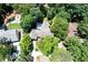 Stunning aerial view of a home surrounded by lush greenery and a backyard patio area at 55 Bransford Rd, Sandy Springs, GA 30324