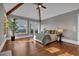 Spacious bedroom with wood floors, vaulted ceiling, and scenic mountain views at 89 Somerset Ln, Cartersville, GA 30121