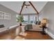 Bright bedroom with vaulted ceilings, scenic views, and hardwood floors at 89 Somerset Ln, Cartersville, GA 30121