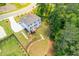 An aerial view of a lovely home showcasing a spacious backyard with a patio and lush green landscaping at 1013 Liberty Springs Dr, Woodstock, GA 30188