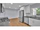 Modern kitchen featuring stainless steel appliances, white cabinets, and dark countertops at 1585 Melanie Ct, Decatur, GA 30032