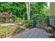 Backyard landscape featuring a small deck with iron gate at 3620 Chartwell Dr, Suwanee, GA 30024