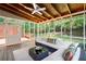 Covered and screened-in back porch with furniture and a view of the wooden deck and backyard at 4429 Windsor Oaks Cir, Marietta, GA 30066