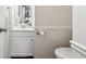 Powder room features a modern vanity, mirror, fixtures, and a toilet at 1624 Glenfield Dr, Lawrenceville, GA 30043