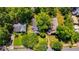 An aerial view reveals the arrangement of residences along a tree-lined neighborhood at 1834 Broad Ave, Atlanta, GA 30344