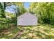 Backyard view of a detached garage surrounded by lush greenery and shady trees at 1834 Broad Ave, Atlanta, GA 30344