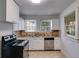 Compact kitchen with white cabinets, stainless steel dishwasher, and tiled backsplash at 1834 Broad Ave, Atlanta, GA 30344