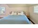 Bedroom showcasing blue bedding, hardwood floors, and natural light from a large window at 2437 N Decatur Rd, Decatur, GA 30033