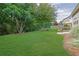 Expansive backyard featuring lush green lawn and mature trees, perfect for outdoor activities at 5040 Stonehaven Vw, Cumming, GA 30040