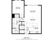 A detailed floor plan showcasing the layout of a 740 square foot apartment, including the bedroom, kitchen, and living room at 112 Rogers Street Ne # 410, Atlanta, GA 30317