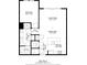 Layout of a 740 sq ft unit with a bedroom, bathroom, living room, dining area, and kitchen at 112 Rogers Street Northeast Ne St # 410, Atlanta, GA 30317