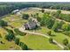 Aerial view highlighting the estate's sprawling property, barn facilities, and serene, tree-lined boundaries at 3480 Indian Shoals Rd, Dacula, GA 30019