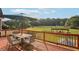 Outdoor deck area with patio furniture and expansive views of the backyard and trees at 3480 Indian Shoals Rd, Dacula, GA 30019