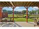 Covered patio with outdoor furniture, overlooking the lush backyard with a pergola at 3480 Indian Shoals Rd, Dacula, GA 30019
