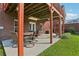 Spacious covered patio with wooden beams, outdoor seating, and lush green surroundings at 3480 Indian Shoals Rd, Dacula, GA 30019