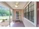 Cozy covered front porch with ceiling fan and a view of the landscaped front yard at 916 Forest Pointe Way, Jonesboro, GA 30238