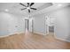 Comfortable main bedroom featuring a ceiling fan and en suite bathroom access at 3156 Ozmer Lndg, Decatur, GA 30034