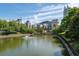 Beautiful community scene with a lake, water fountain, and manicured lawns surrounded by modern buildings at 400 17Th Nw St # 1321, Atlanta, GA 30363