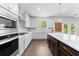 Modern kitchen with white cabinets, dark island, stainless steel appliances, and plenty of counter space at 510 Cunninghame Ct, Peachtree City, GA 30269