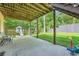 Covered patio overlooking the landscaped backyard featuring a playset and swing at 3005 Park Chase, Alpharetta, GA 30022