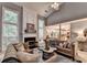 Inviting living room with fireplace, vaulted ceilings, and seamless flow into the kitchen at 10000 Barston Ct, Johns Creek, GA 30022