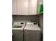 Efficient laundry room with white washer, dryer, and cabinets for convenient storage at 3692 Ramsey Cir, Atlanta, GA 30331