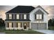 Two-story home featuring a welcoming front porch, gray color palette, and a two-car garage at 1672 Fuma Leaf Way, Mcdonough, GA 30252