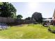 Lush backyard offers a covered patio for outdoor relaxation and a mix of fencing for privacy at 381 Crossroads Dr, Social Circle, GA 30025