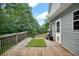 Wooden back deck overlooking the backyard with wooded scenery at 4000 Mcpherson Drive, Acworth, GA 30101