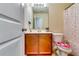 Bathroom featuring a vanity, mirror, and themed toilet seat at 1155 Magnolia Gardens Walk, Mcdonough, GA 30253