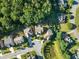 Aerial view of the community showcasing the neighborhood street layout and mature trees at 4022 Roberts Crest Dr, Suwanee, GA 30024