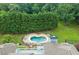 View of the home's backyard pool from the roof deck, with mature trees providing privacy at 300 Towne Overlook Cir, Canton, GA 30114