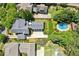 Aerial view of a property with a large yard, pool, and well-maintained landscaping highlighting privacy and space at 3903 Hazelhurst Dr, Marietta, GA 30066