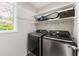 A convenient laundry room featuring modern washer and dryer and shelving at 4018 Dunbarton Ne Way, Roswell, GA 30075