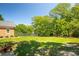 Large backyard with a play set, fence, and mature trees, offering ample space for outdoor activities at 395 Grove Ridge Dr, Loganville, GA 30052