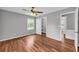 Bedroom features wood floors and closet at 3642 S Bogan Rd, Buford, GA 30519