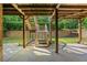 Backyard featuring a wooden staircase with a concrete patio underneath at 4440 Green Summers Dr, Cumming, GA 30028