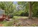 Lush backyard with mature trees, ground cover and a red deck at 1864 Madrona Nw St, Atlanta, GA 30318