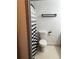 This bathroom features a toilet, towel rack and patterned shower curtain at 5526 Stoneleigh Ct, Stone Mountain, GA 30088