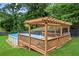Above ground pool with a wooden deck and pergola in a fenced backyard with mature trees at 1301 Ficklen Church Way, Canton, GA 30114