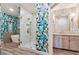 Vibrant bathroom boasting a freestanding tub and a glass enclosed shower at 502 Abbington River Ln, Atlanta, GA 30339