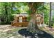 Charming brick home featuring a cozy front porch and beautiful landscaping around a mature tree at 2174 Rexford Dr, Decatur, GA 30034