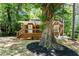 Quaint brick home with a cozy front porch, framed by a large tree in a serene, wooded setting at 2174 Rexford Dr, Decatur, GA 30034