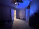 Bedroom with a ceiling fan, closet, and visible wear on the carpet at 3230 Plymouth Rock Dr, Douglasville, GA 30135