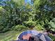 Backyard with an empty pool surrounded by lush greenery at 3230 Plymouth Rock Dr, Douglasville, GA 30135