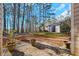 Enjoy peaceful views from this brick patio overlooking wooded backyard at 4870 Twin Lakes Trail, Atlanta, GA 30360