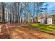 Serene backyard featuring mature trees, lush greenery, and views of neighboring townhomes at 4870 Twin Lakes Trail, Atlanta, GA 30360