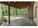 Covered back patio with view of wooded backyard at 3600 Goldenrod Dr, Alpharetta, GA 30005